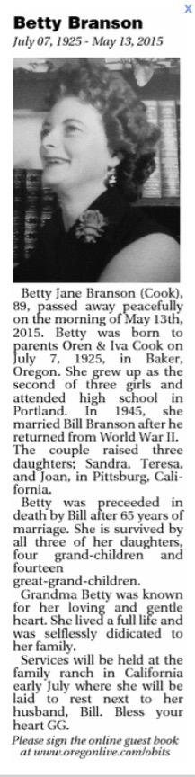Betty Branson Obituary